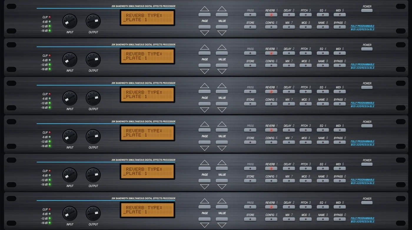 CPU Quad — a rack of Alesis QuadraVerb reverb plugin panels
