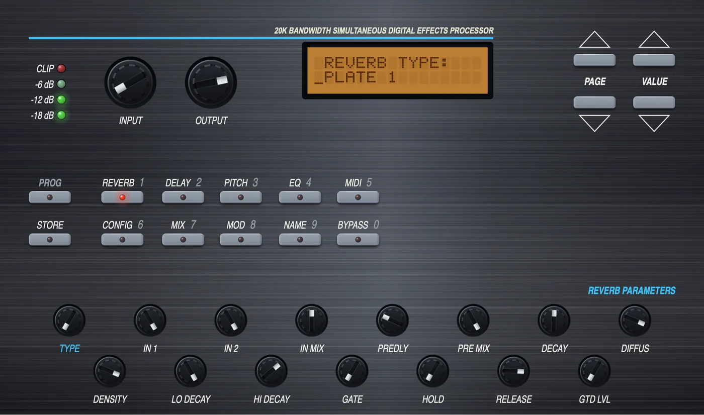 CPU Quad plugin - REVERB page, hybrid rack and parameter view