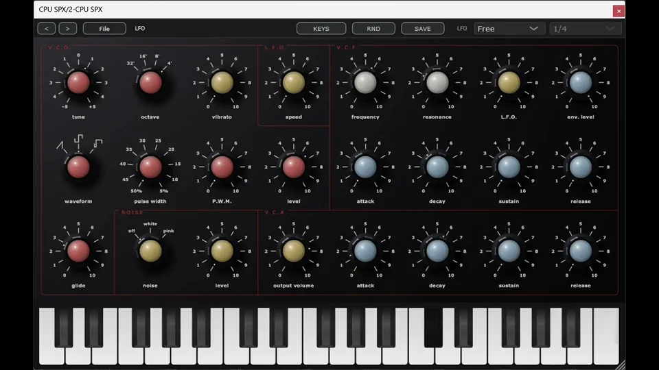 CPU SPX LFO Lead demo - the plugin's panel with the sound playing